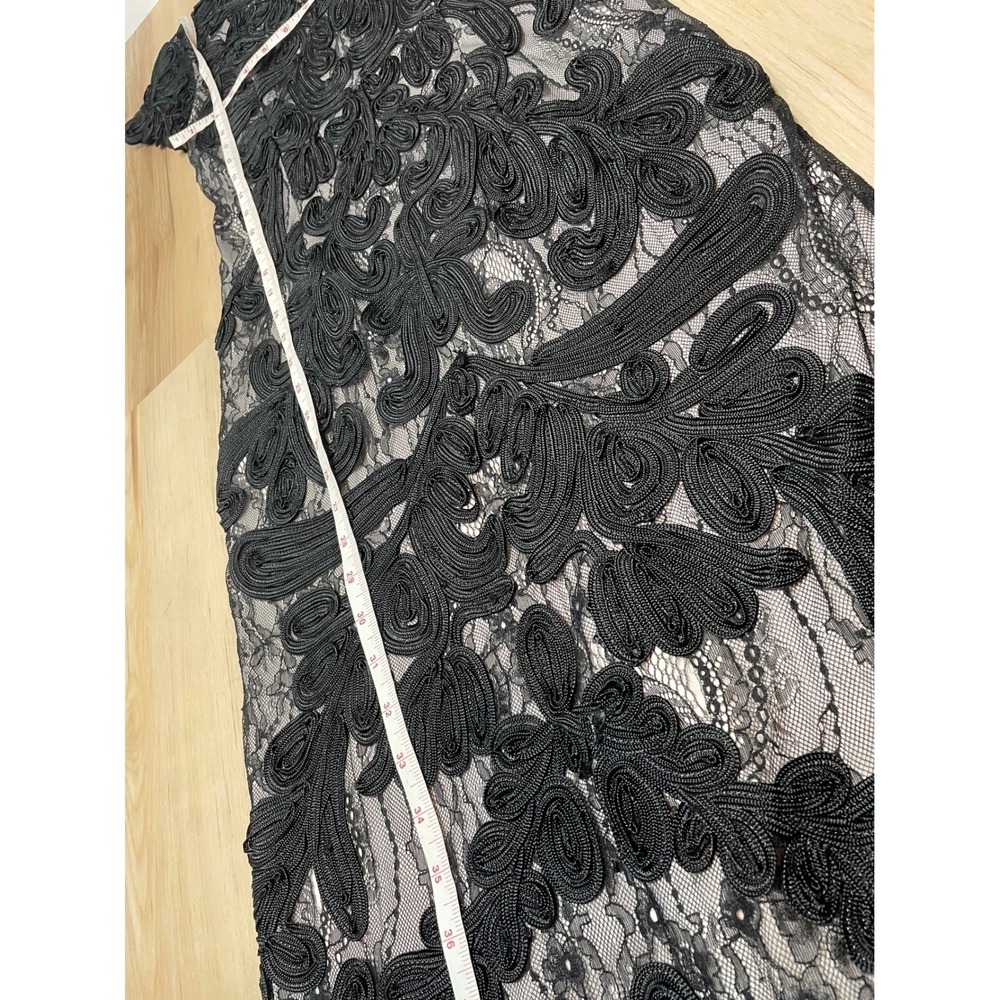 JS Collections Black Soutache Lace Sheath Dress Short Sleeve Midi Size 2 - Picture 11 of 13
